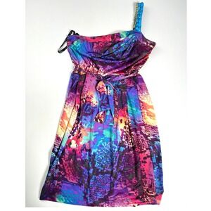 Bisou Bisou‎ One Shoulder Dress Party Cocktail Snake Print Multicolor Size 8